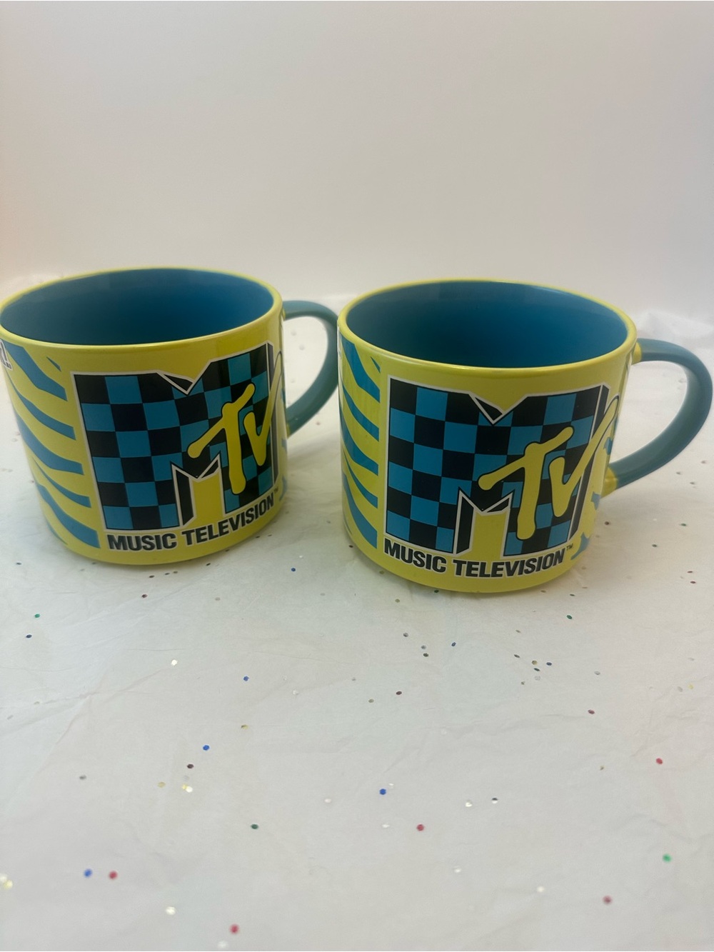 MTV Yellow & Teal 'I Want My MTV' Ceramic Mug set of 2! - Picture 5 of 7